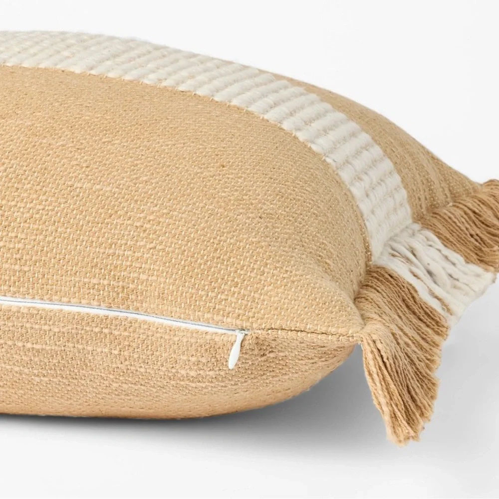 Threshold Studio McGee Woven Striped Throw Pillow Neutral Cream Fringed Trim